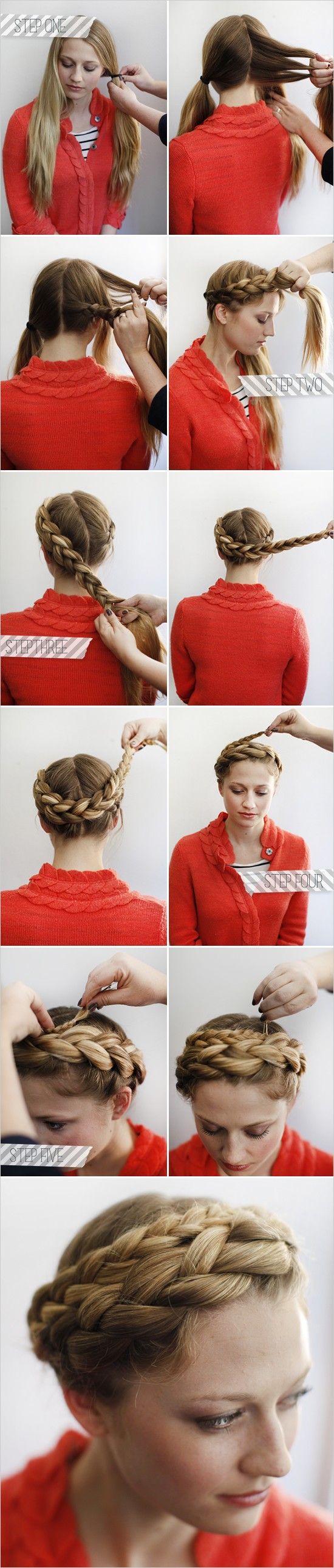На фото: пошаговый мастер-класс плетения причёски с косой.