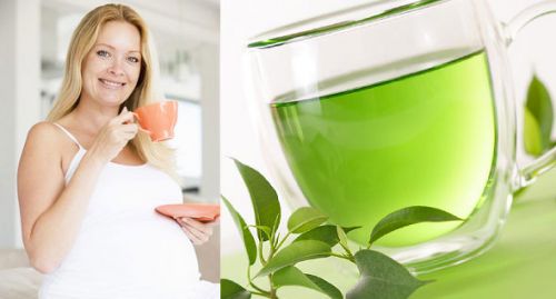 Беременная женщина пьет зеленый чай
