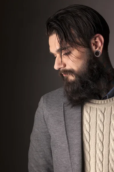 Борода, Татуировки и пирсинг уха — стоковое фото