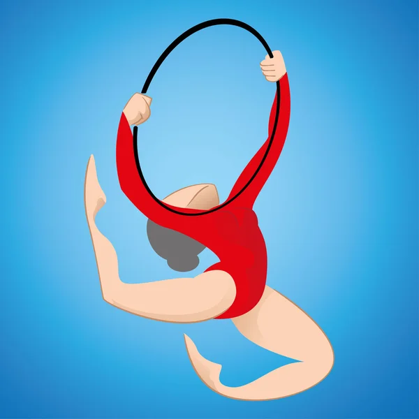 Иллюстрация является лицом гимнаст, участвуя в художественной гимнастике модальности с обруч. Идеально подходит для учебных материалов, спортивные и институциональных — стоковый вектор