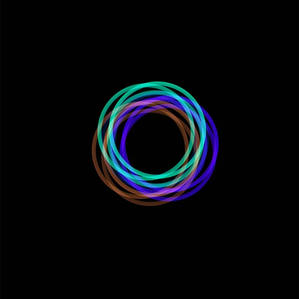 Изолированные воронка абстрактный логотип, линейной необычной формы, Кольцевая линия логотип. Светящиеся обручи, кольца, колесо графические иллюстрации на черном фоне — стоковый вектор