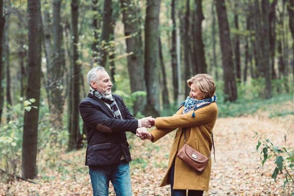 Пожилая пара, ходить в Осенний парк — стоковое фото