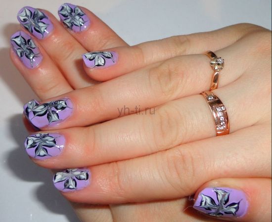 Цветы иголкой на ногтях